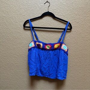 Blue Crochet Floral Women Top